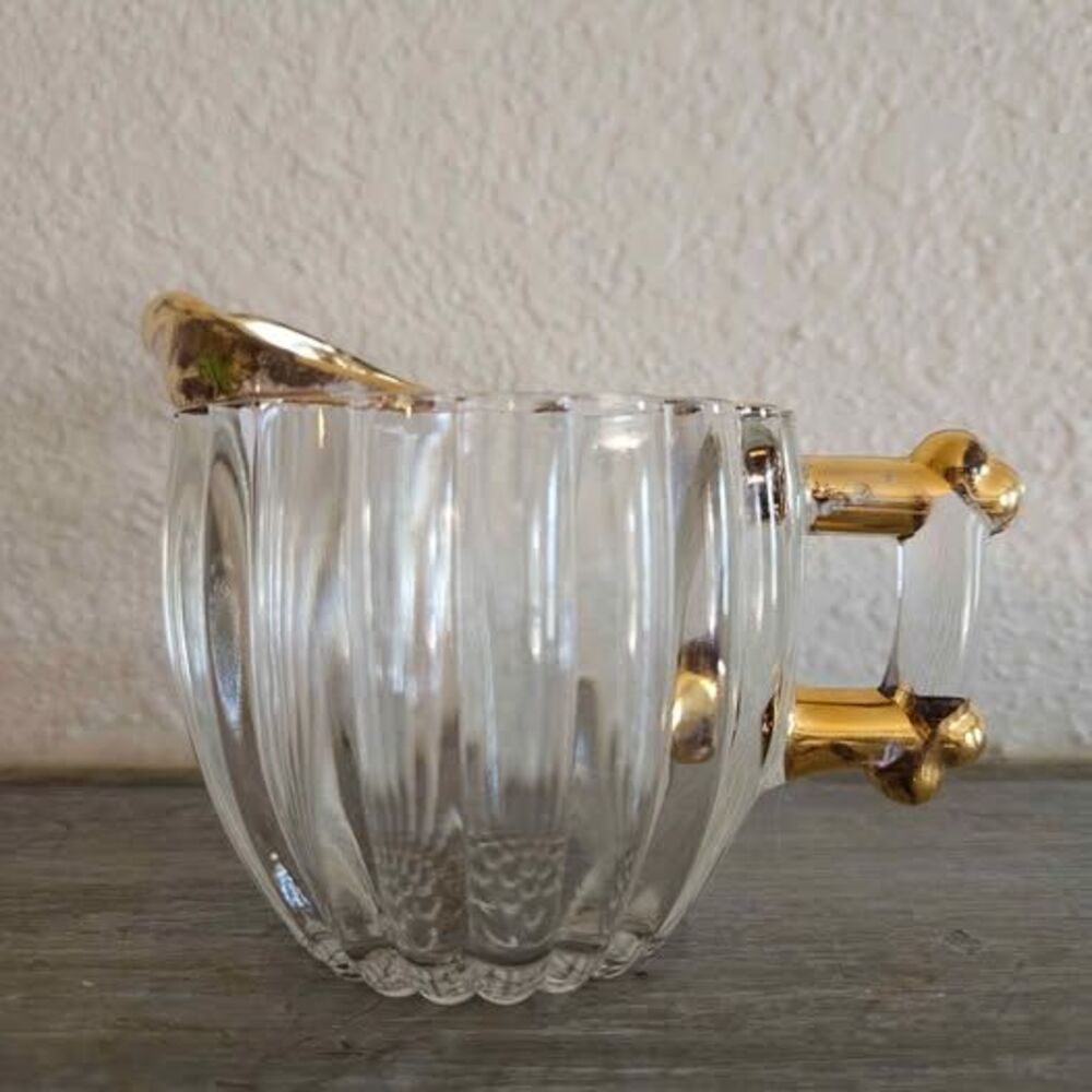 Vintage Jeannette Glass National Creamer Gold Accents 1940s 1950s